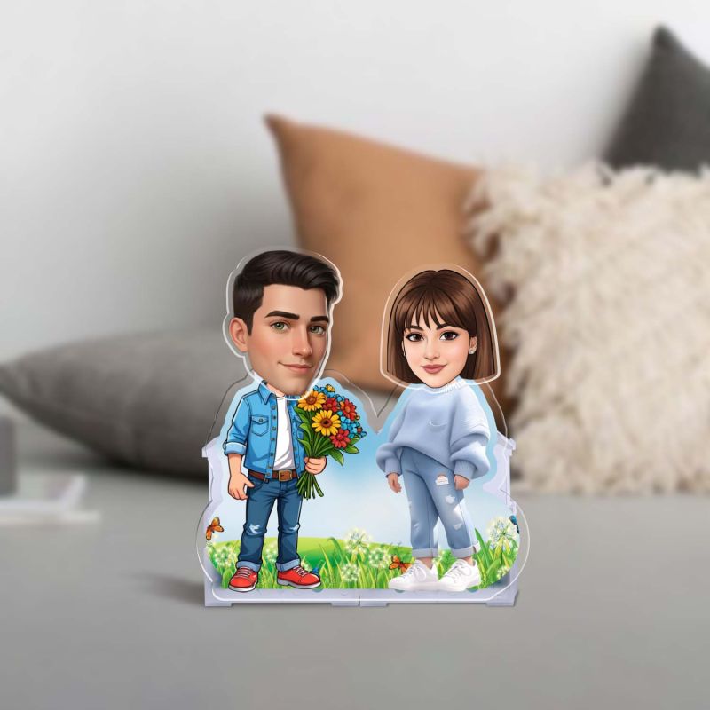 Personalized Cute Couple Caricature with Shaking Head, Gift for Valentine Days Purpose Gift for Girlfriend & Boyfriend Solar Powered Moving Head Tabletop Decor
